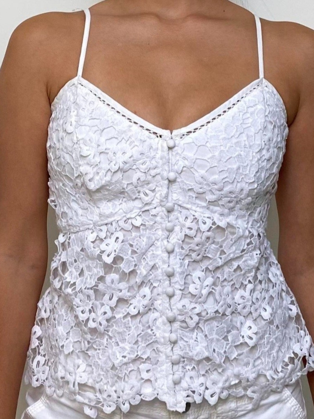 Abercrombie & Fitch White Floral Lace Button-Front Camisole